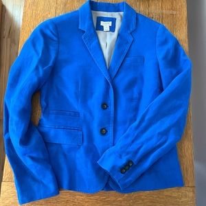 J. Crew Two Button Blazer Jacket Bright Cobalt Blue Fully Lined 100% Linen Sz 4
